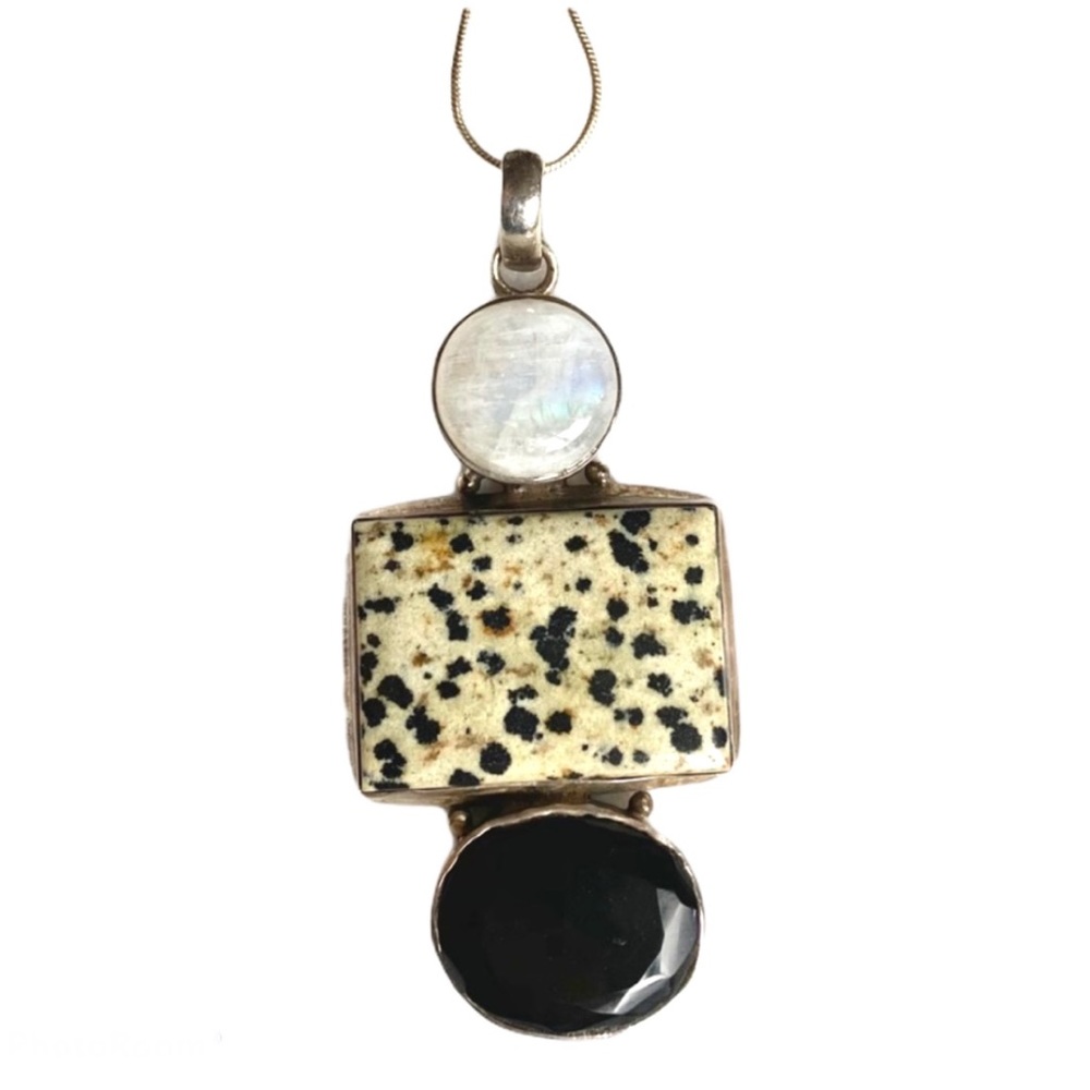 Sterling Silver Moonstone Jasper Onyx Necklace Pendant - real genuine stones